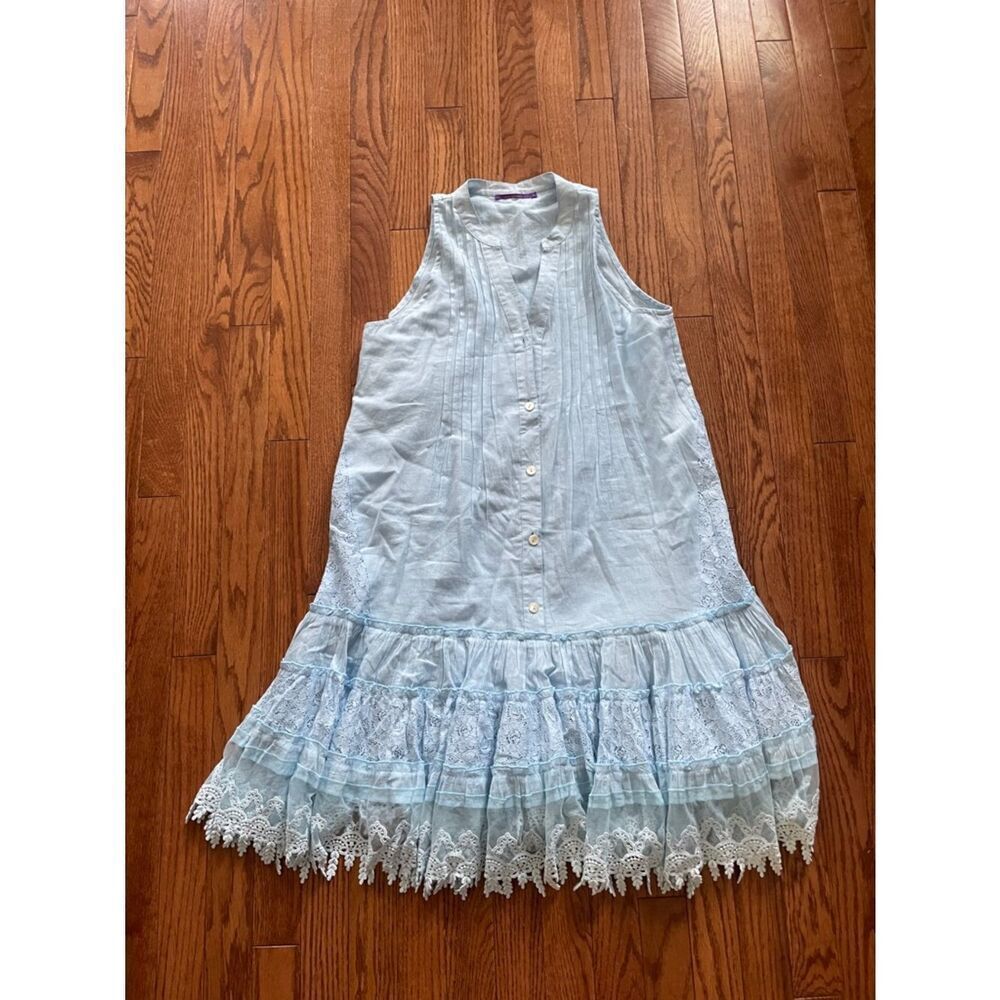 Amita Naithani Devy Vintage Lace Light Blue Sleeveless Dress Women’s Sz Medium